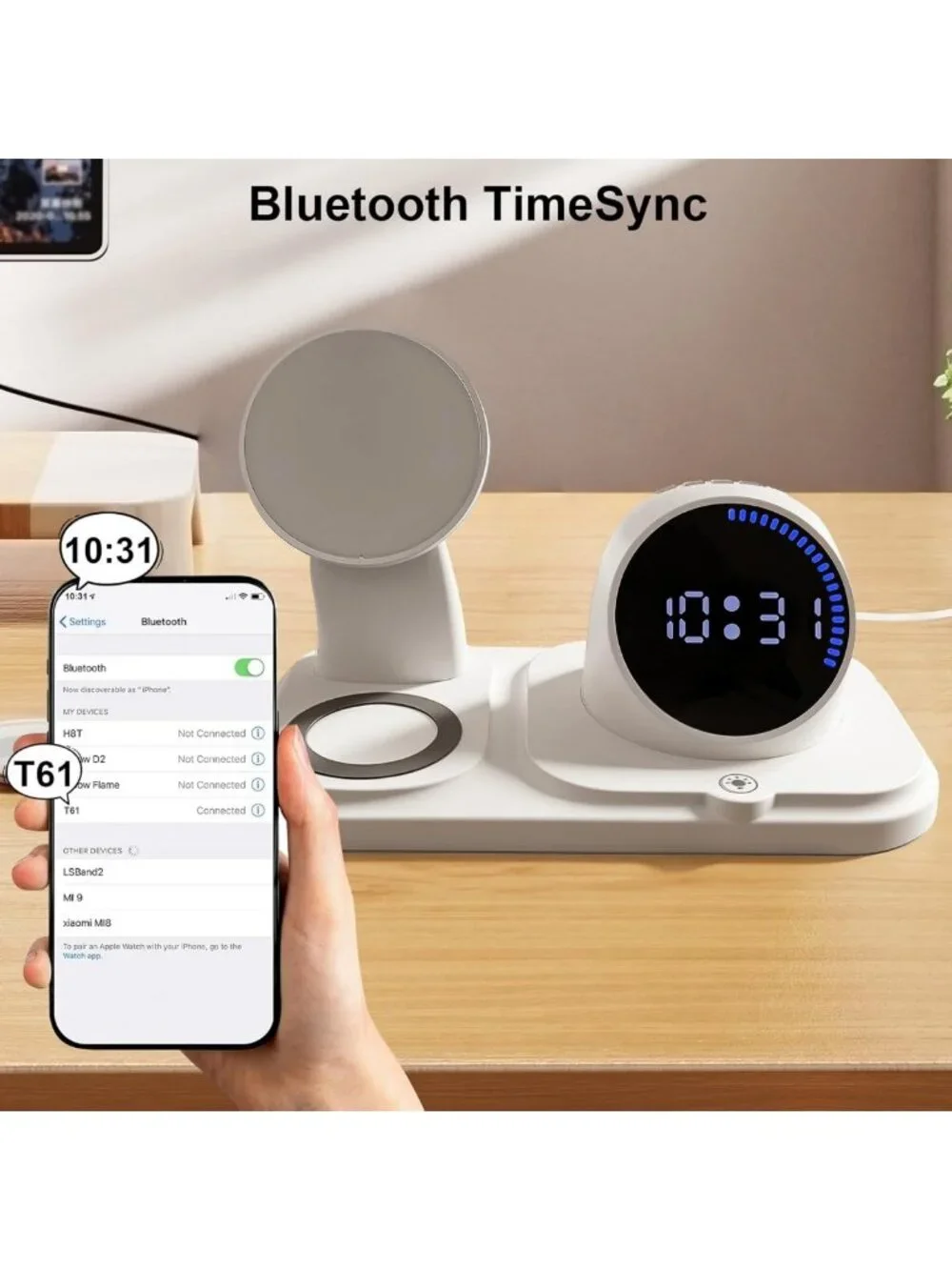 6-in-1 Wireless Charging Station & Bluetooth Speaker with Clock & Ambient Lights